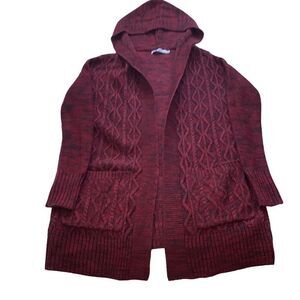 Arpeggia Long Oversized Cable Knit Sweater Duster Cardigain Red Size M
